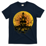 Spooky Halloween Castle Black Cats T-Shirt - Navy Blue