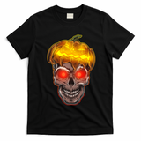 Spooky Halloween Glowing Pumpkin Skull Face T-Shirt - Black