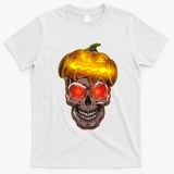 Spooky Halloween Glowing Pumpkin Skull Face T-Shirt - White
