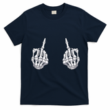 Skeleton Hand Halloween Bones Middle Finger Skull T-Shirt - Navy Blue