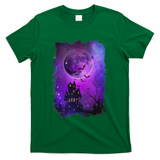 Spooky Halloween Haunted House Bats & Blood Moon Scene T-Shirt - Green