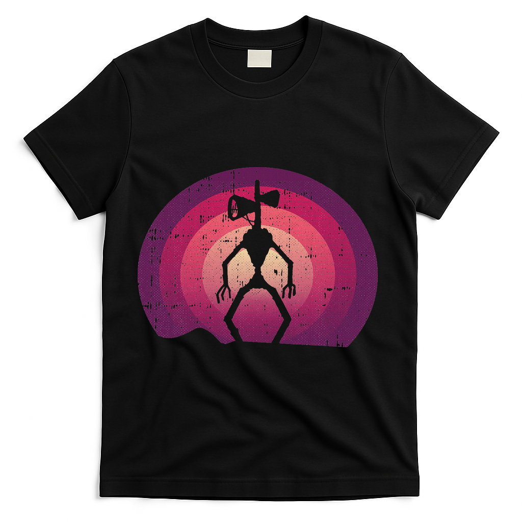 Siren Head Lazy Halloween Costume Retro Cryptid Creepy T-Shirt - Black