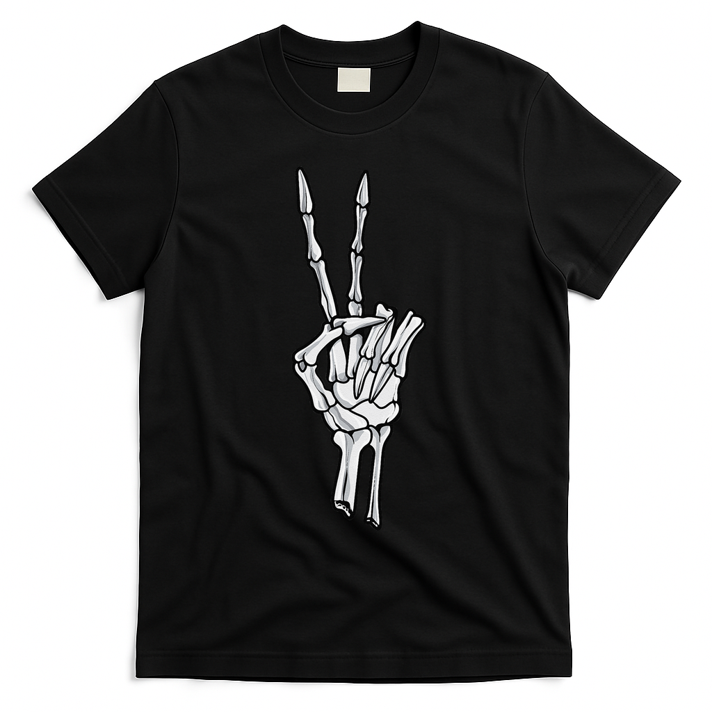 Skeleton Hand Peace Sign T-Shirt - Black