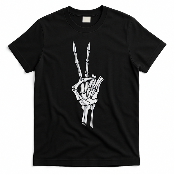 Skeleton Hand Peace Sign T-Shirt - Black