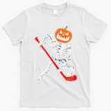 Skeleton Ice Hockey Halloween Pumpkin Hockey T-Shirt - White