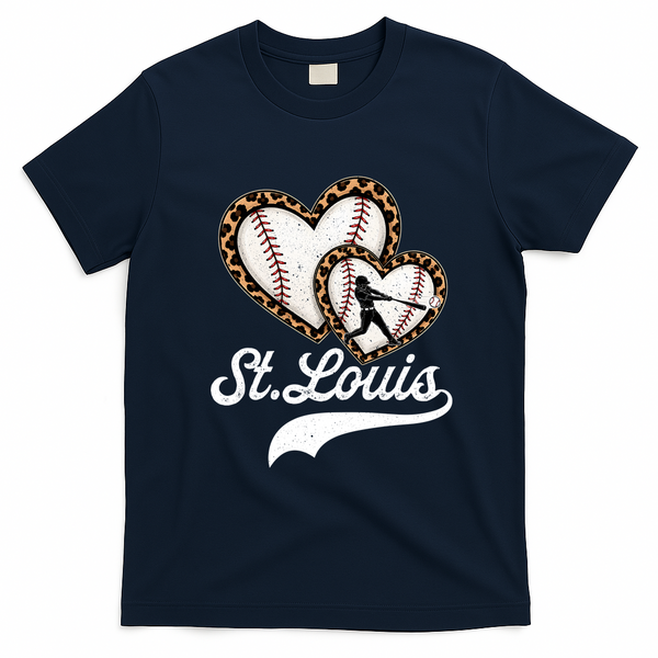 St. Louis Baseball Heart Game Day Fan T-Shirt - Navy Blue