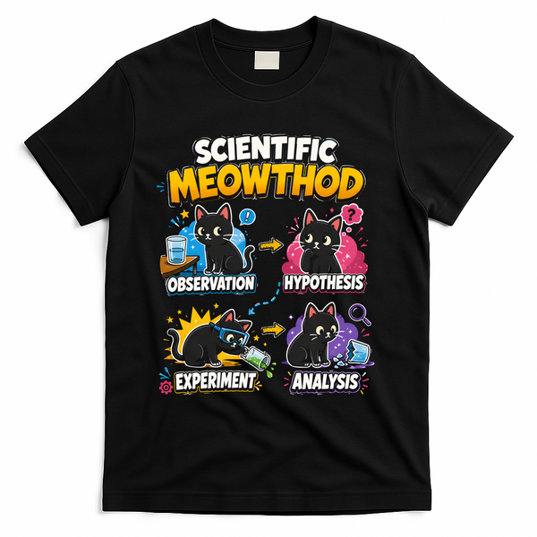 Scientific Meowthod Cat Themed Educational Fun T-Shirt - Black
