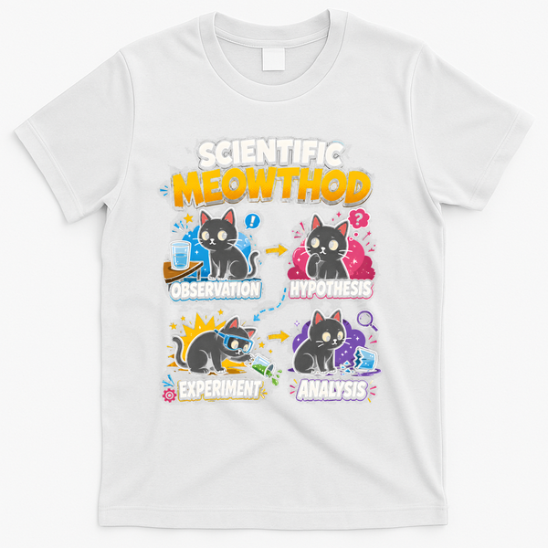 Scientific Meowthod Cat Themed Educational Fun T-Shirt - White