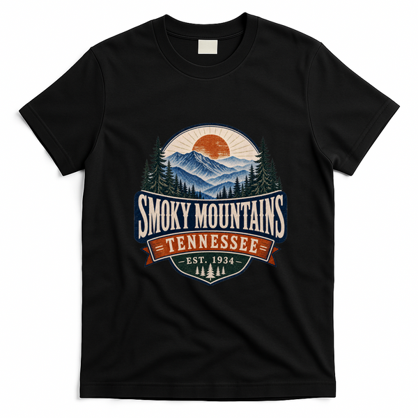 Smokey Mountains Tennessee Est 1934 Vintage T-Shirt - Black
