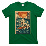 Surf Pup Adventure Vintage Japanese Wave Rider Dog Ukiyo-e T-Shirt - Green