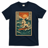 Surf Pup Adventure Vintage Japanese Wave Rider Dog Ukiyo-e T-Shirt - Navy
