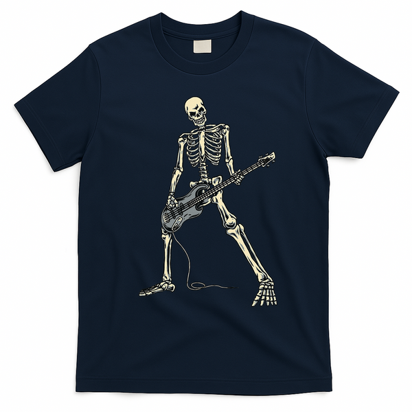 Skeleton Playing Bass For Bassist And Bass Guitar Players T-Shirt - Navy Blue
