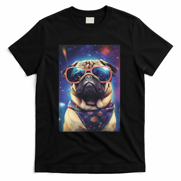 Space Pug Cool Dog Poster T-Shirt - Black
