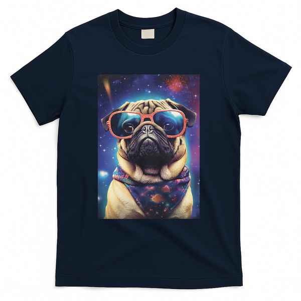Space Pug Cool Dog Poster T-Shirt - Navy