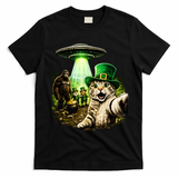 St Patricks Day Cat Selfie Leprechaun Bigfoot UFO T-Shirt - Black