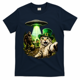 St Patricks Day Cat Selfie Leprechaun Bigfoot UFO T-Shirt - Navy Blue