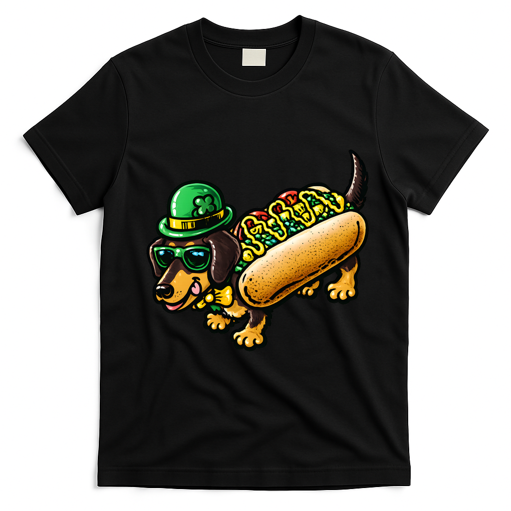 St Patricks Day Chicago Irish Dog Funny Cute T-Shirt - Black