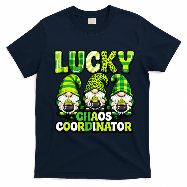 St Patrick's Day Lucky Chaos Coordonator Shamrock Irish Gnomes T-Shirt - Navy Blue
