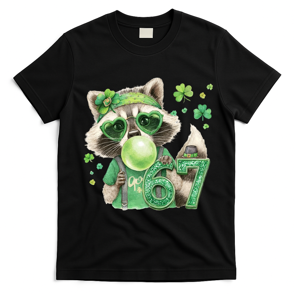 St Patrick’s Day 67 Raccoon Viral Meme T-Shirt - Black