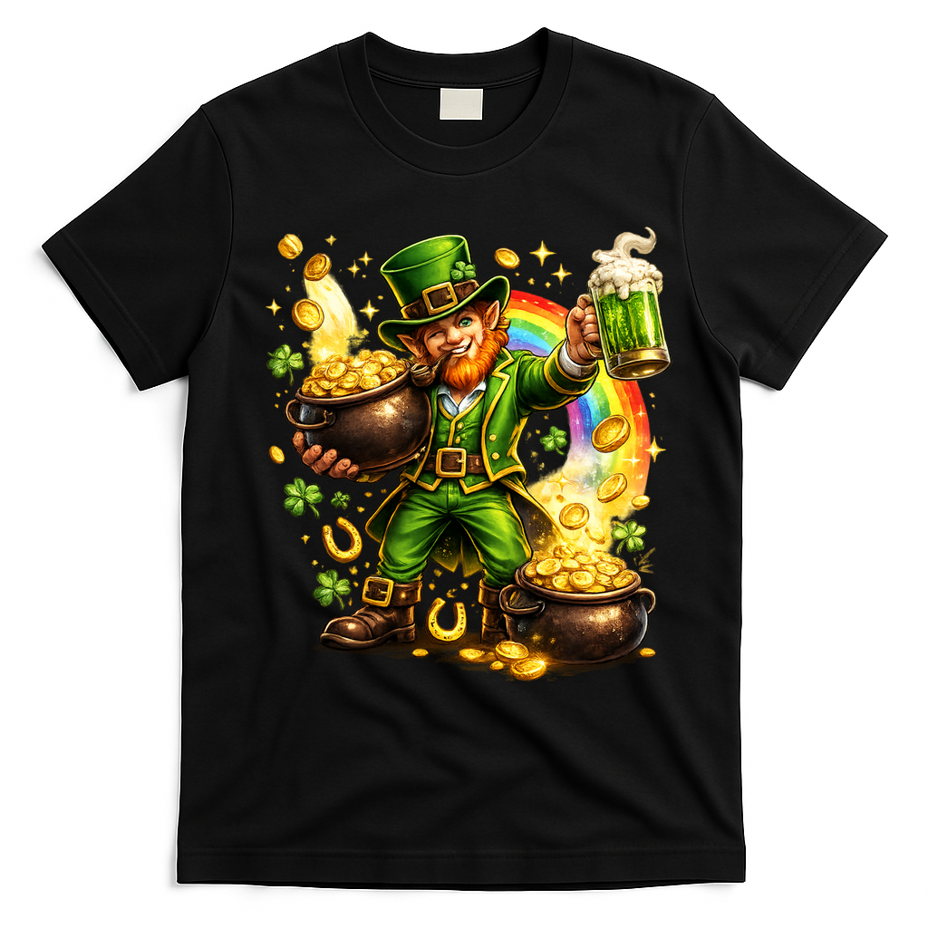 St Patricks Day Irish Leprechaun Pot Of Gold T-Shirt - Black