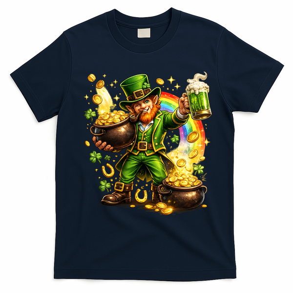 St Patricks Day Irish Leprechaun Pot Of Gold T-Shirt - Navy Blue