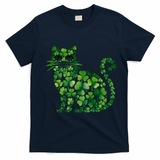 St Patrick's Day Lucky Shamrock Clover Cat T-Shirt - Navy Blue