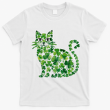 St Patrick's Day Lucky Shamrock Clover Cat T-Shirt - White
