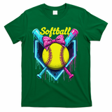 Softball Player Ice Cream Softball Drip T-Shirt - Green