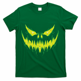 Scary Pumpkin Jack O Lantern Face Halloween T-Shirt - Green