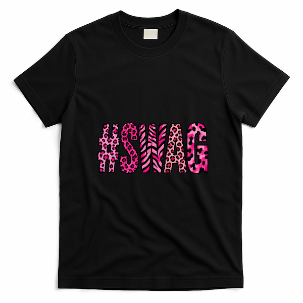 #SWAG Pink Leopard Print Cool T-Shirt - Black