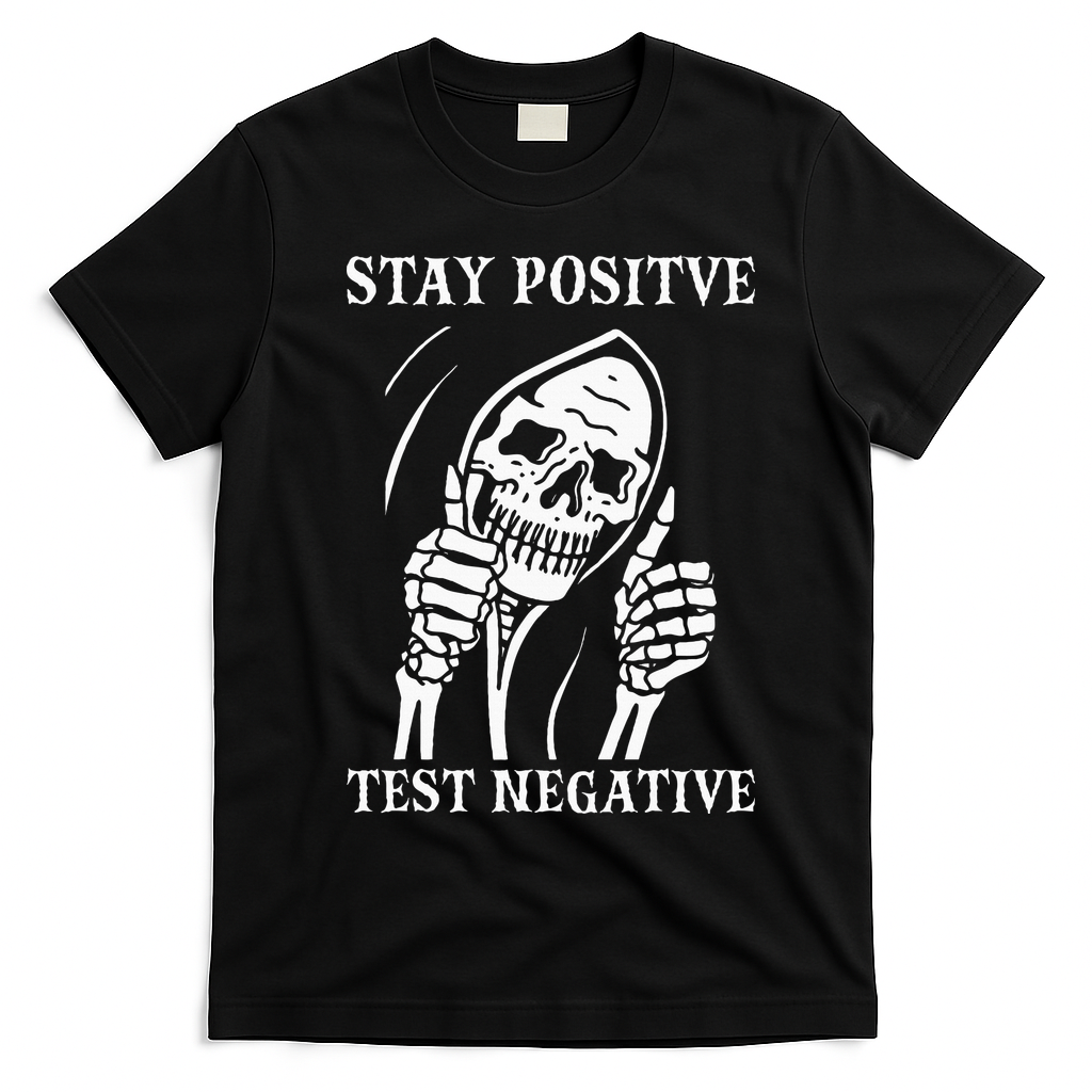 Stay Positive Test Negative Lazy Halloween Costume Skeleton T-Shirt - Black