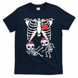 Skeleton Pregnancy Twins XRay Pregnant Halloween T-Shirt - Navy Blue