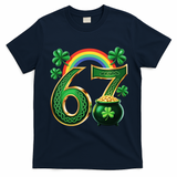 Shamrock Rainbow 67 St Patrick’s Day 6-7 Meme T-Shirt - Navy Blue