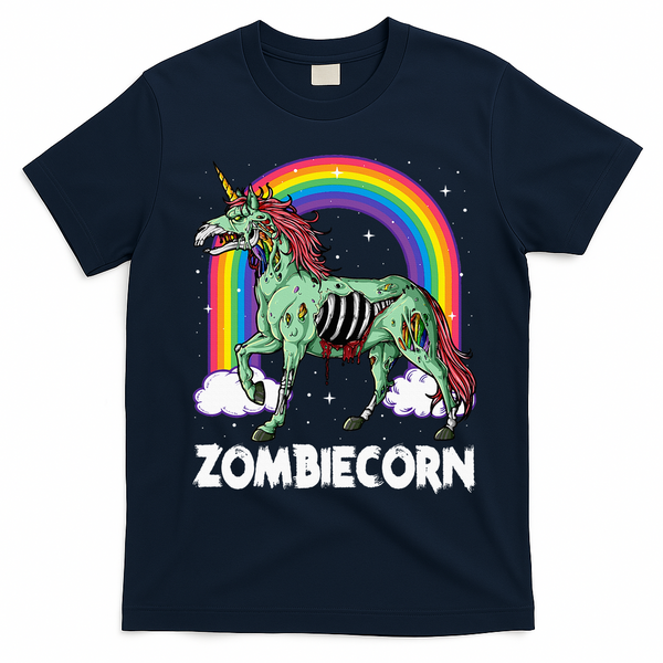 Spooky Rainbow Zombiecorn Halloween Costume T-Shirt - Navy Blue