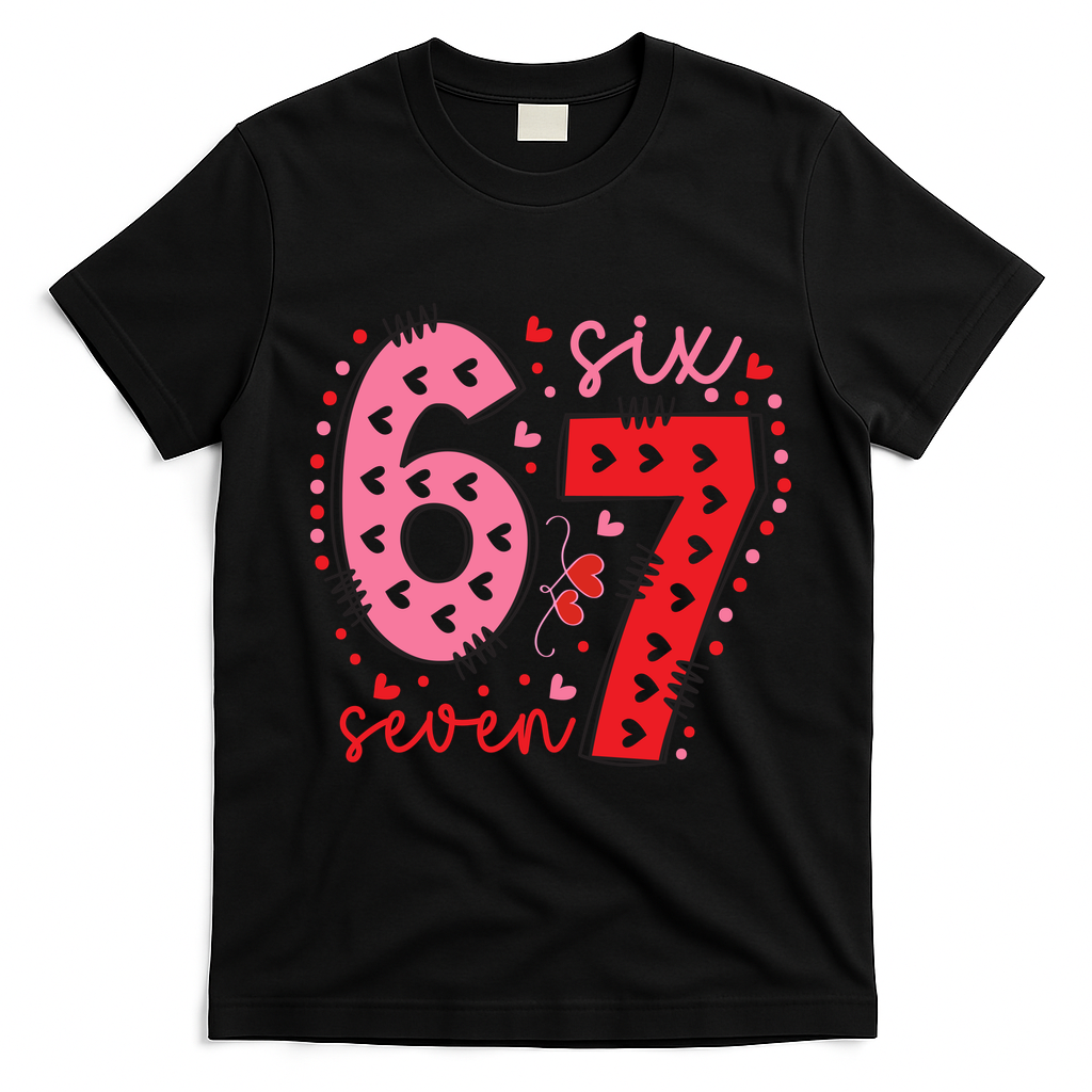 Six Seven 6-7 Valentines Day 67 Meme T-Shirt - Black