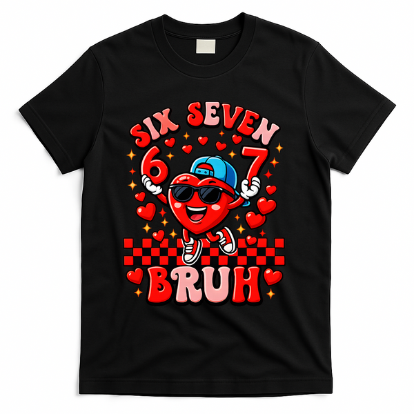 Six Seven 67 Meme Cool 6-7 Valentines Day T-Shirt - Black