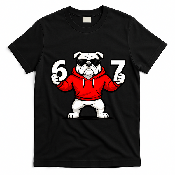 Six Seven 67 Meme Bulldogs Number 6 And 7 T-Shirt - Black
