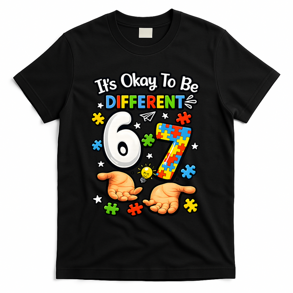 Six Seven Autism Awareness 67 T-Shirt - Black