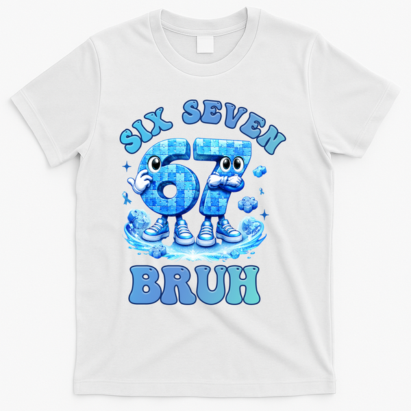 Six Seven Bruh 67 Autism Puzzle 6-7 Brainrot Meme T-Shirt - White