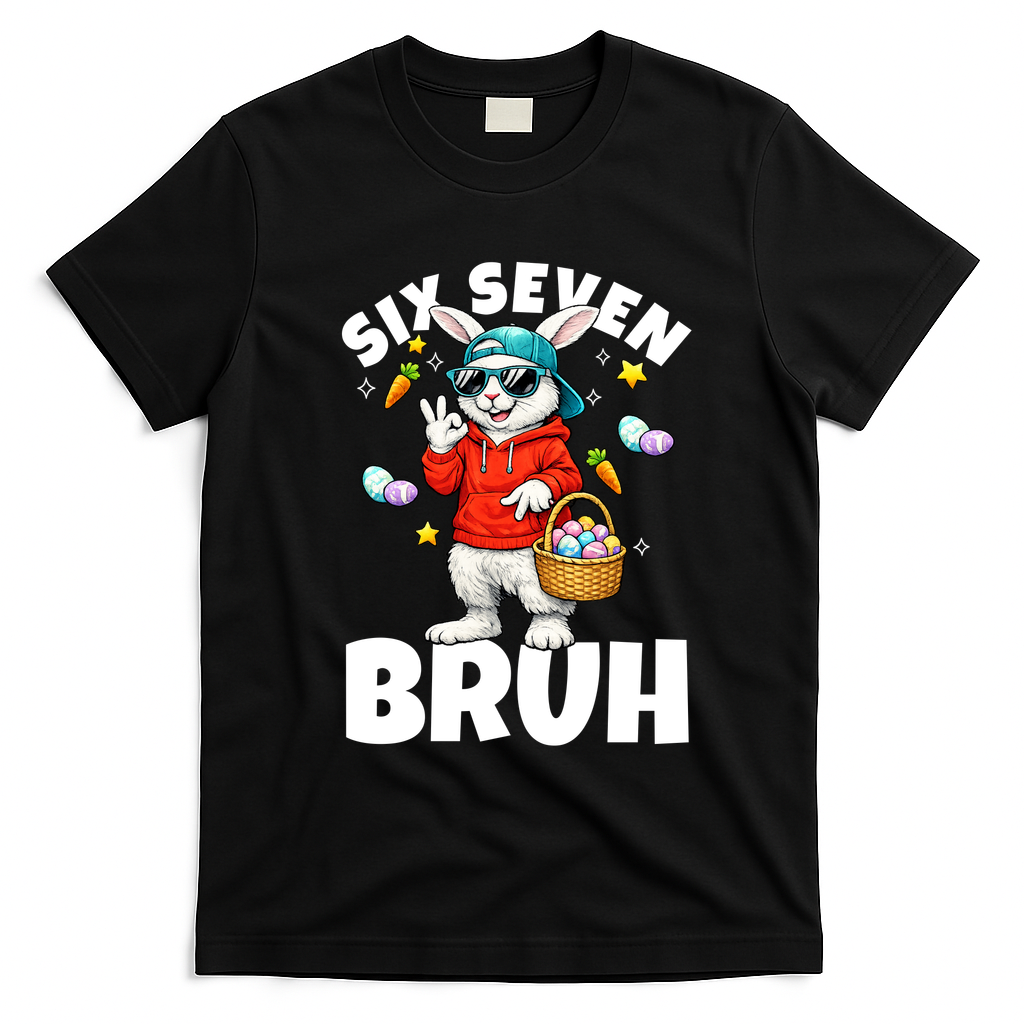 Six Seven Bruh Easter Meme 67 Funny T-Shirt - Black