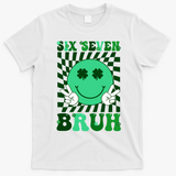 Six Seven Bruh Shamrock 67 Meme St Patrick's Day T-Shirt - White