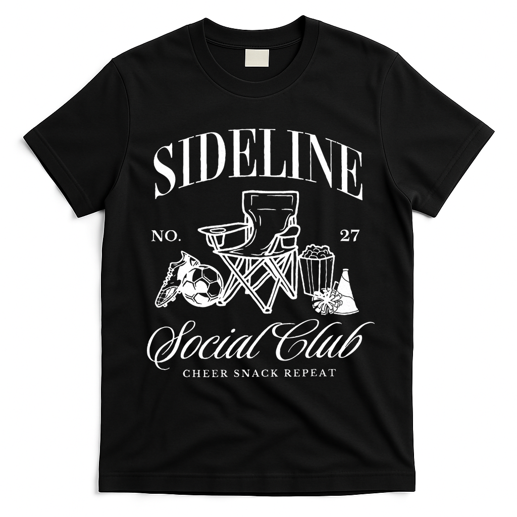 Sideline Social Club Soccer Mom Game Day Mothers Day T-Shirt - Black