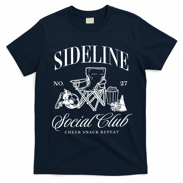 Sideline Social Club Soccer Mom Game Day Mothers Day T-Shirt - Navy Blue