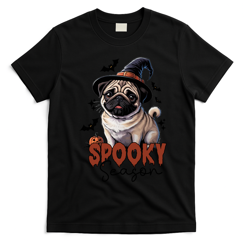 Spooky Season Cute Pug Halloween Graphic T-Shirt - Black