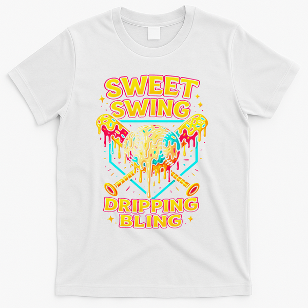 Sweet Swing Dripping Bling Baseball T-Shirt - White