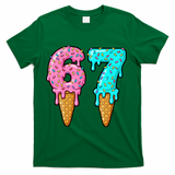 Six Seven Funny 67 Ice Cream Cone Drip Meme T-Shirt - Green