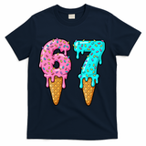 Six Seven Funny 67 Ice Cream Cone Drip Meme T-Shirt - Navy