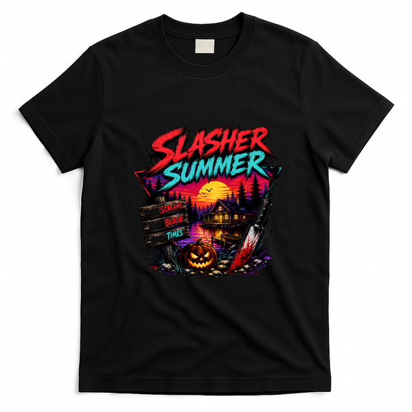 Slasher Summer Horror More Screams Blood Good Times Halloween T-Shirt - Black