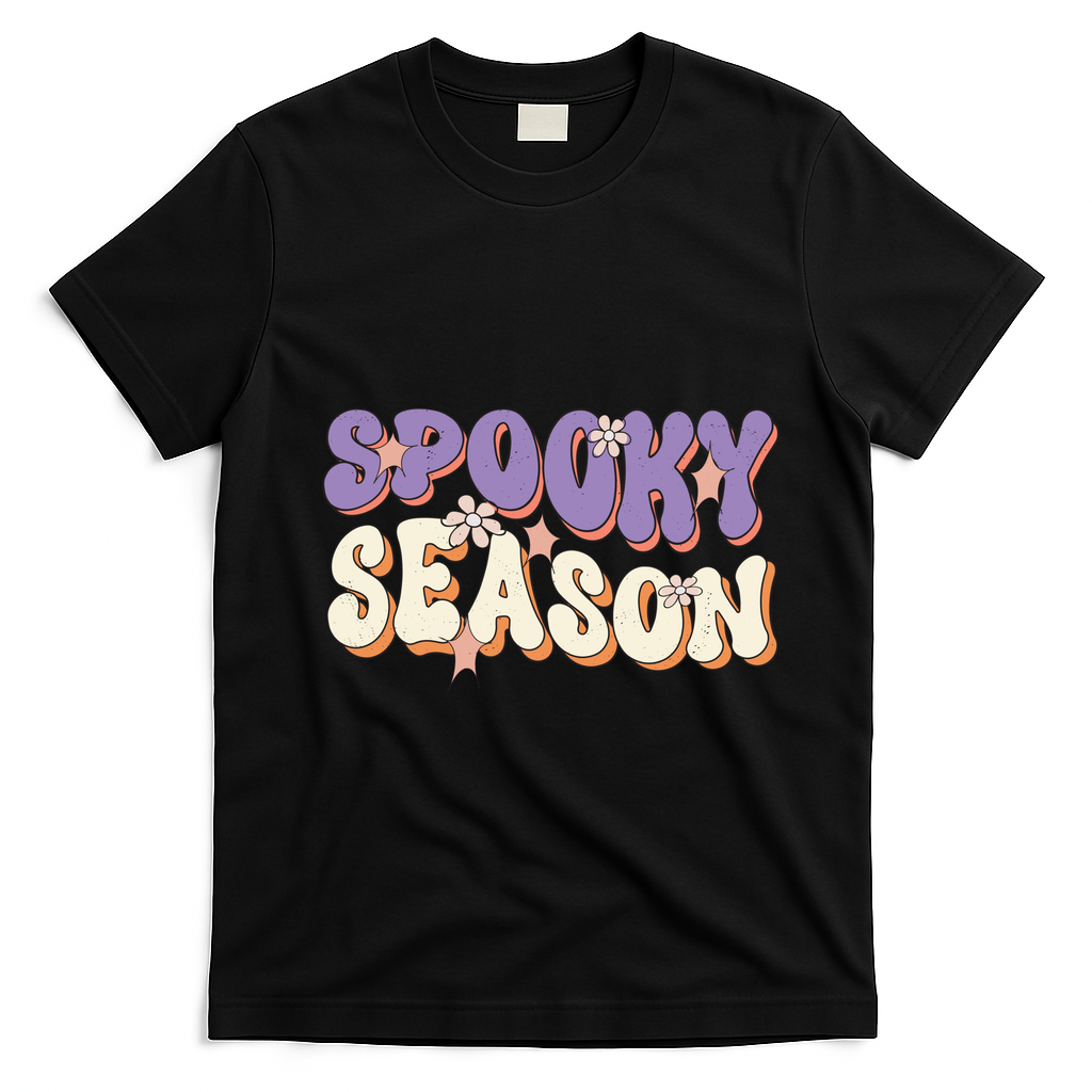 Spooky Season Halloween Groovy Retro T-Shirt - Black