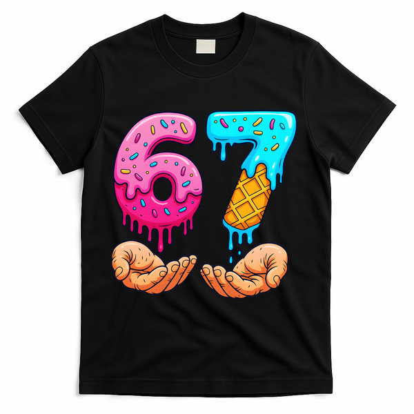 Six Seven Ice Cream Drip 67 Hands Meme 6-7 T-Shirt - Black